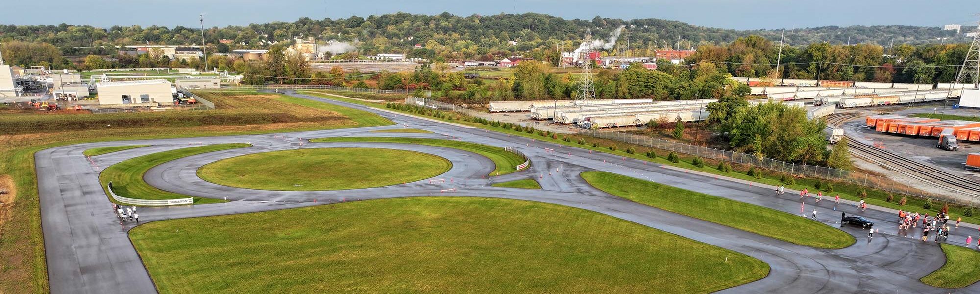 Aerial view of a racetrack